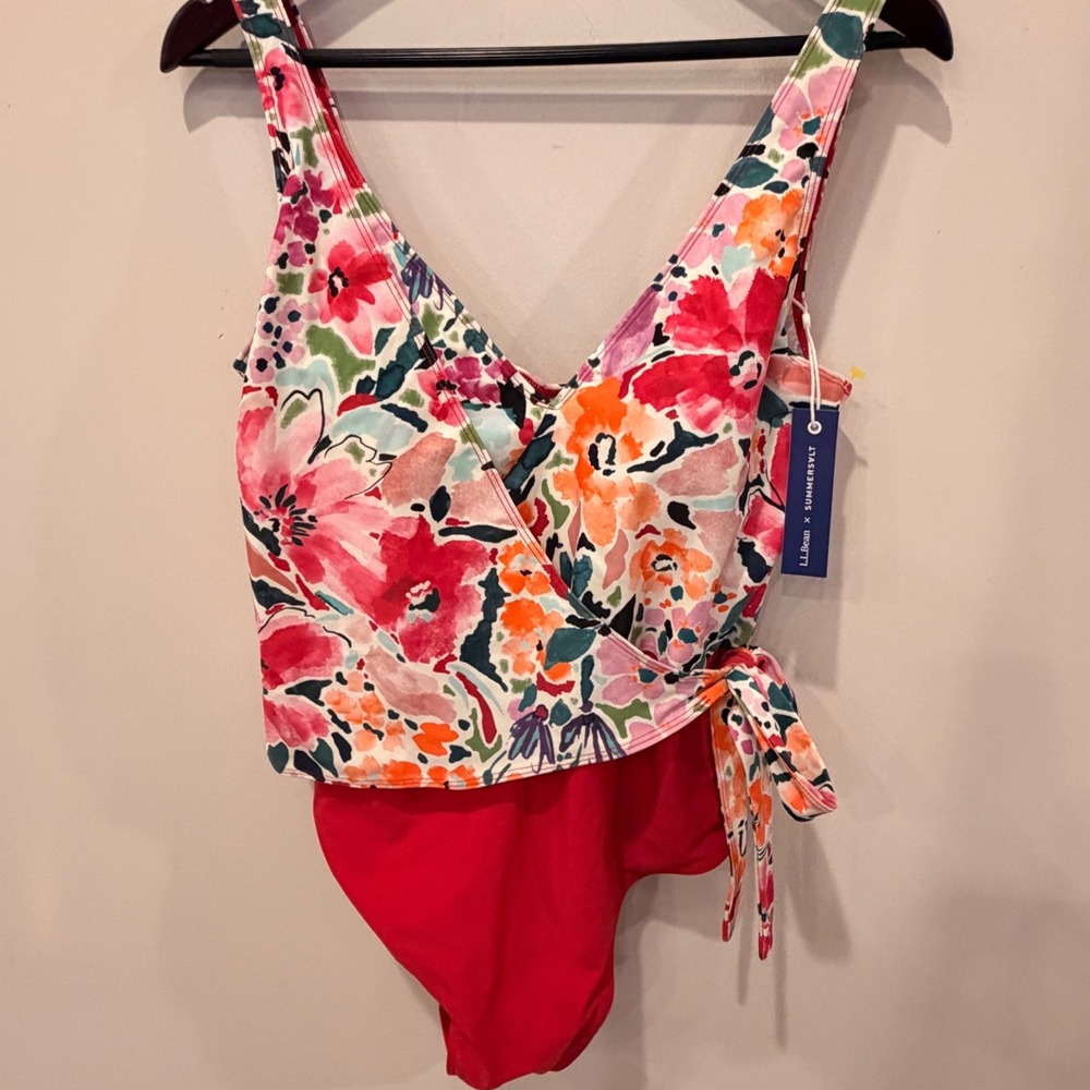 L.L.Bean x Summersalt Floral Wrap One Piece Swimsuit Red Pink TPWOP-PC00570-12